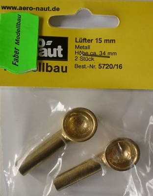 Ventilador (metal dorado) 15 x 34 mm, 2 piezas Ø 15 mm x 34 mm a